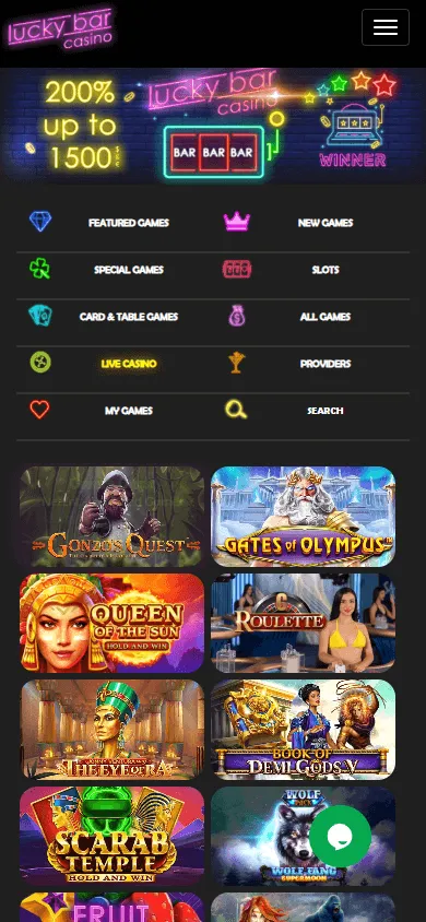 Lucky Bar Casino mobile browser interface for instant play and casino access