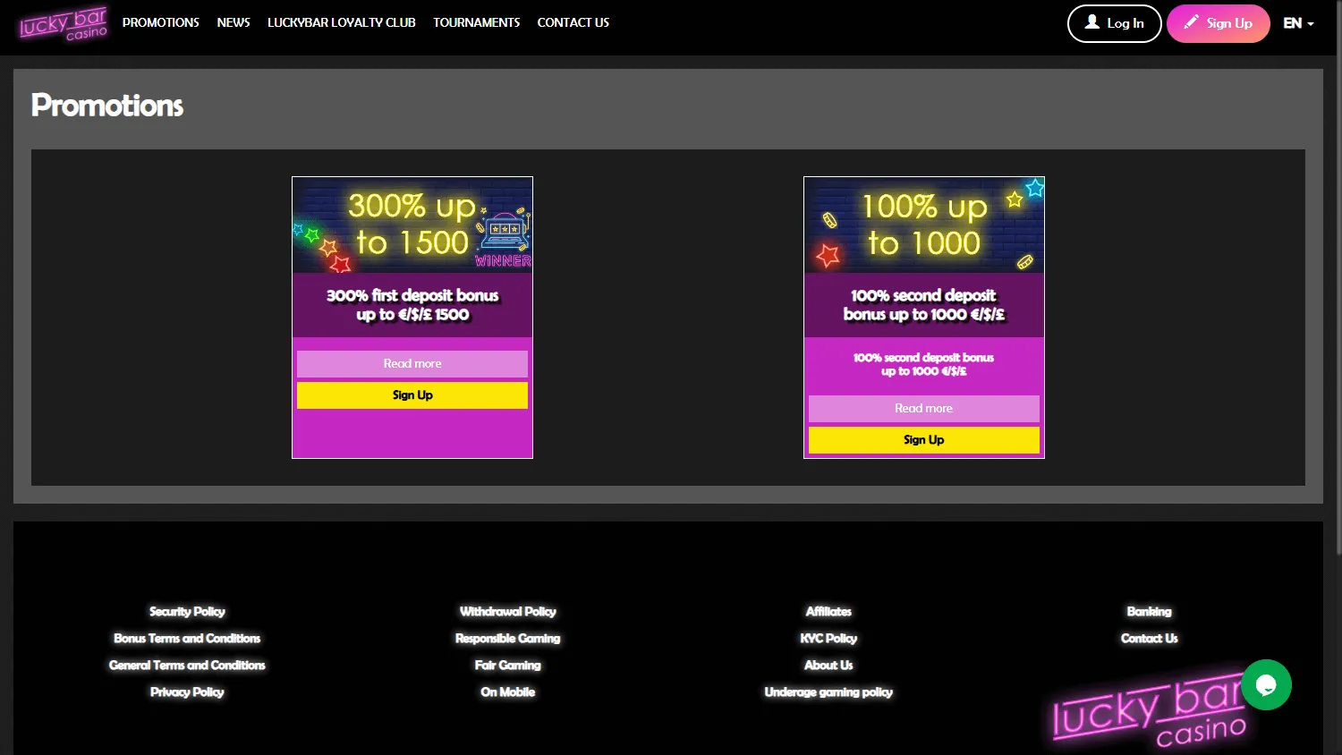 Lucky Bar Casino desktop games interface with pokies and live casino categories