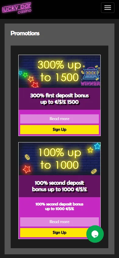 Lucky Bar Casino mobile games interface with slot and live dealer options
